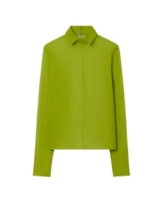 Tory Burch Green Silk Collared Top