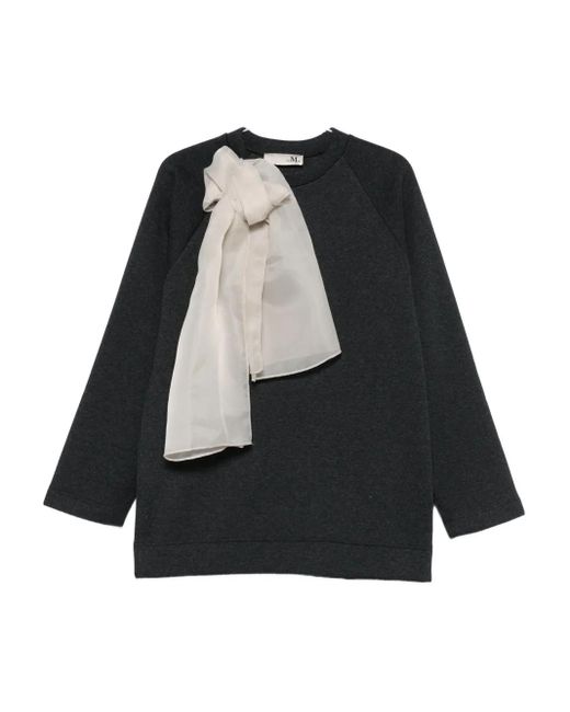 THE M.. Black Bow-Detail Raglan-Sleeve Sweater