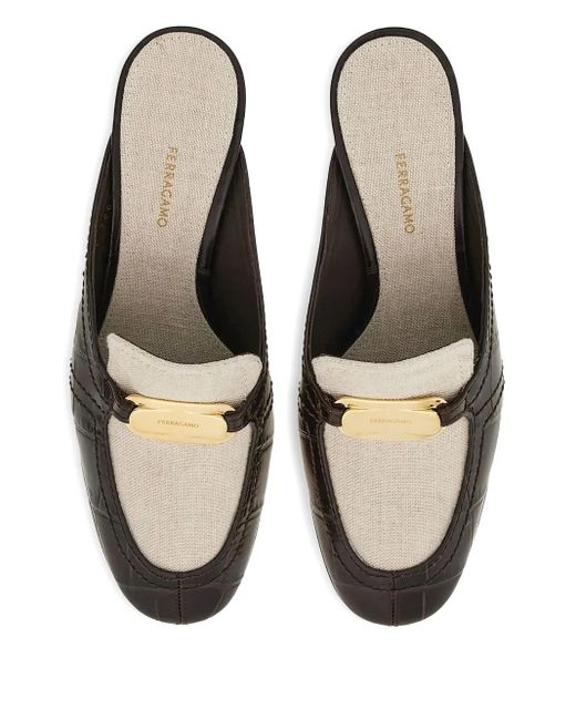 Ferragamo Natural Crocodile-Effect Mules