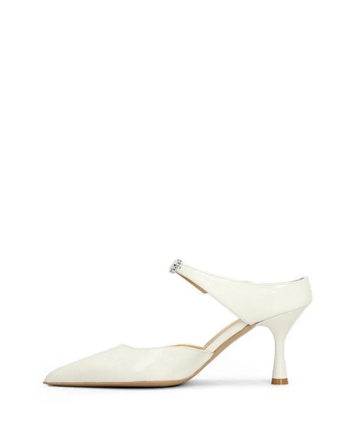 Fratelli Russo White Crystal-Buckle Pointed-Toe Pumps