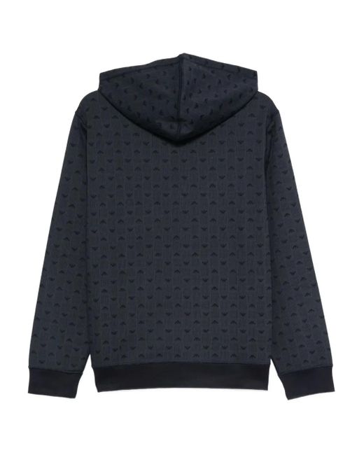 Emporio Armani Blue Logo-Pattern Hoodie for men
