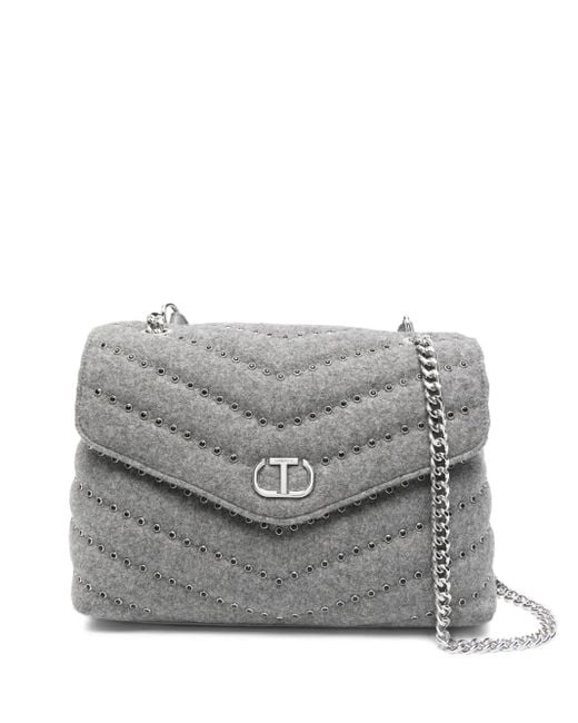 Twinset Gray Quilted Studded Crossbody Bag