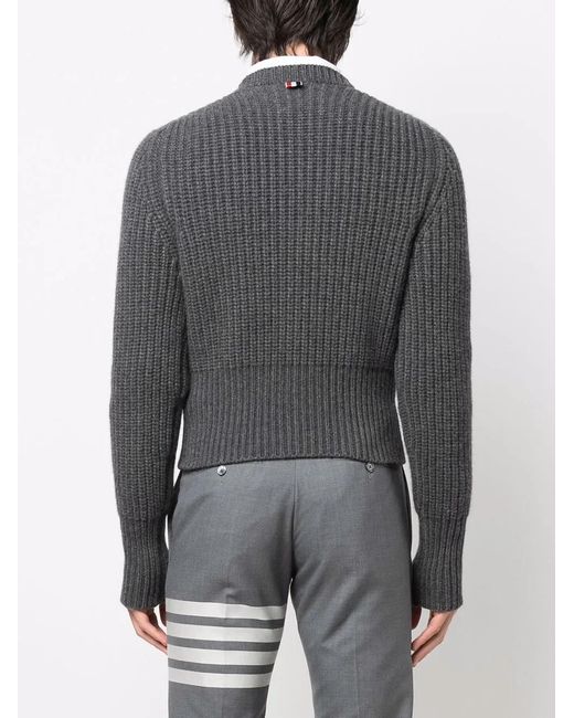 Thom Browne Gray Waffle-Knit Cashmere Sweater for men