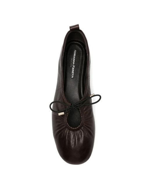 ADRIANNA FERETTI White Gathered Bow-Detail Ballet Flats
