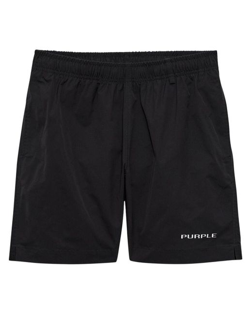 Purple Brand Black Wordmark Swim Shorts for men