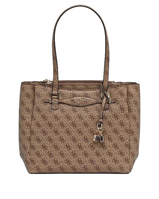 Guess Brown Logo-Plaque Top-Handle Tote Bag