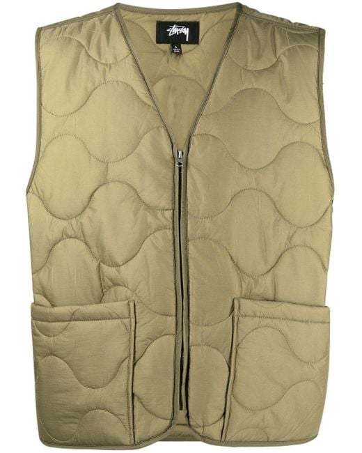 Stussy Green Quilted Zip-up Gilet for men