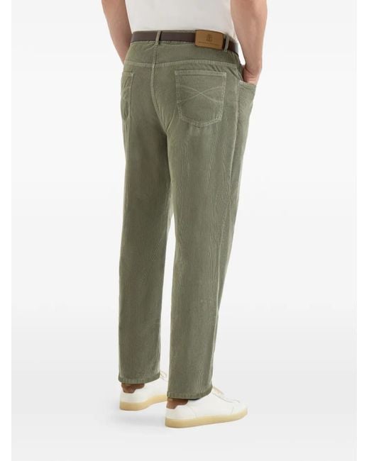 Brunello Cucinelli Green Garment-Dyed Five-Pocket Trousers for men