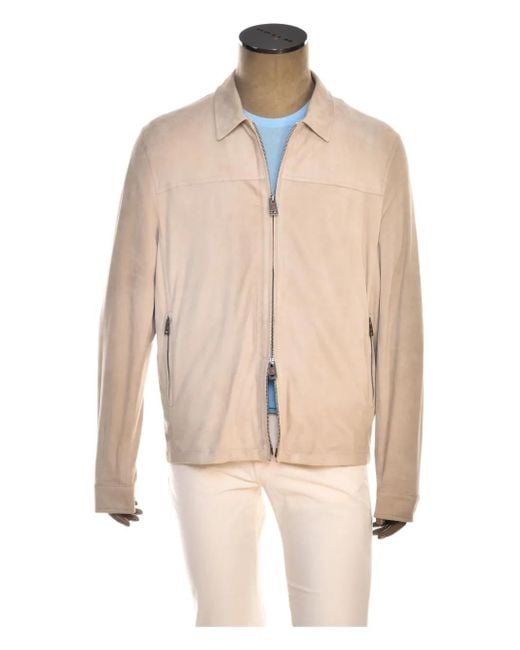 Kiton Natural Roy Lambskin Zip-Front Jacket for men