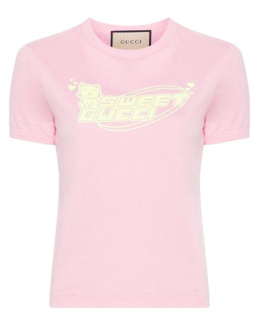 T-shirt à imprimé Sweet Gucci en coloris Pink