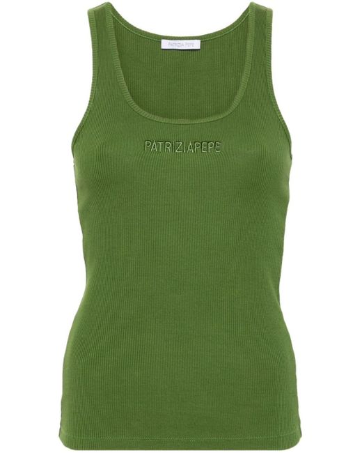 Patrizia Pepe Green Logo-Embroidered Ribbed Tank Top