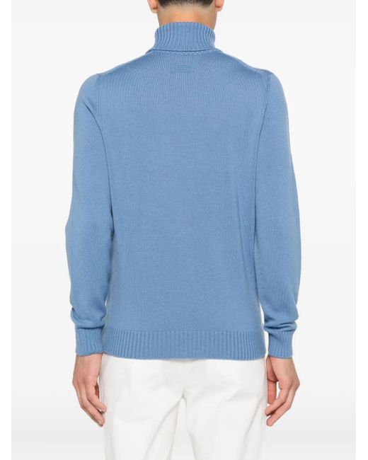 Drumohr Blue Turtleneck Merino-Wool Sweater for men