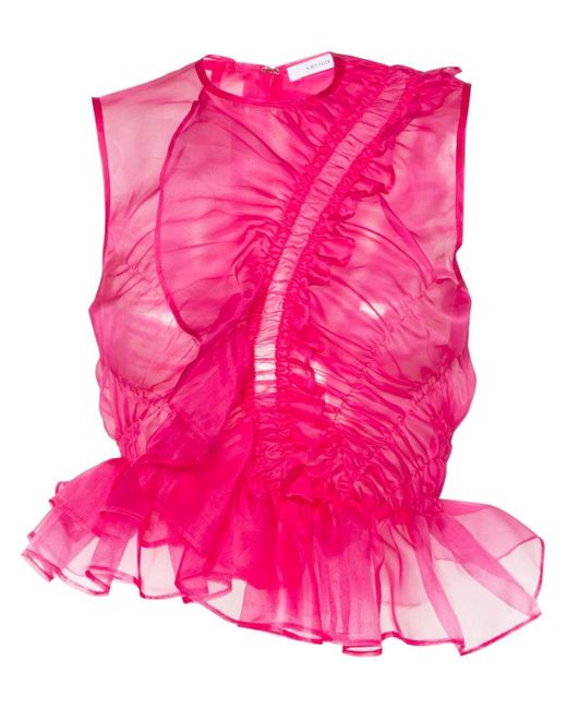 CECILIE BAHNSEN Pink Geo Ruffled Silk Top