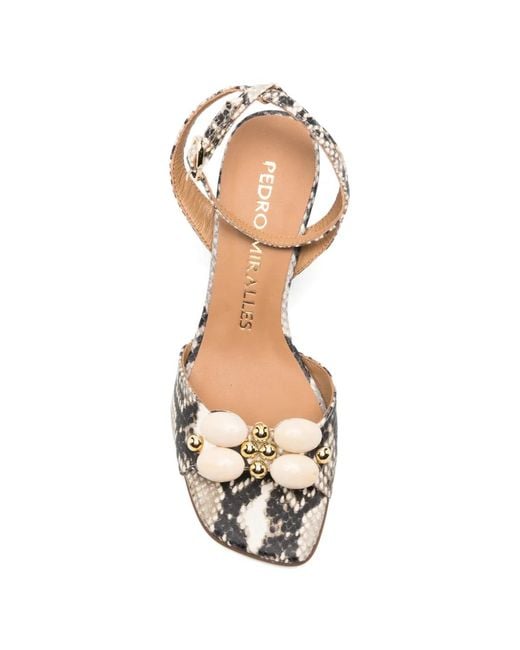 Pedro Miralles Metallic Snake-Effect Embellished Sandals