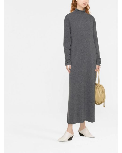 Jil Sander Gray High Neck Cashmere Midi Dress