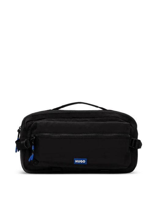 HUGO Black Logo-Appliqué Belt Bag for men