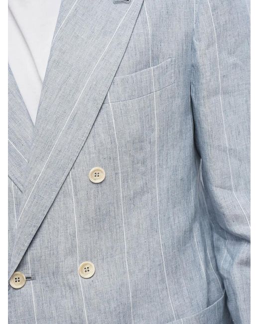 Brunello Cucinelli Blue Blazer Croisé À Fines Rayures for men