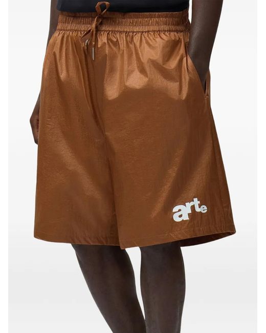 Arte' Brown Drawstring Logo Shorts for men