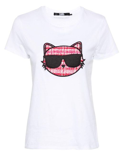 Karl Lagerfeld White Logo-embroidered Organic-cotton T-shirt