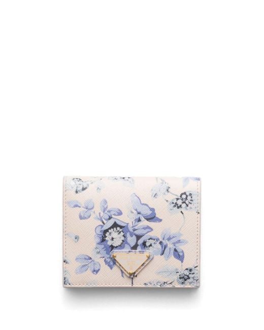 Prada White Floral-print Leather Wallet
