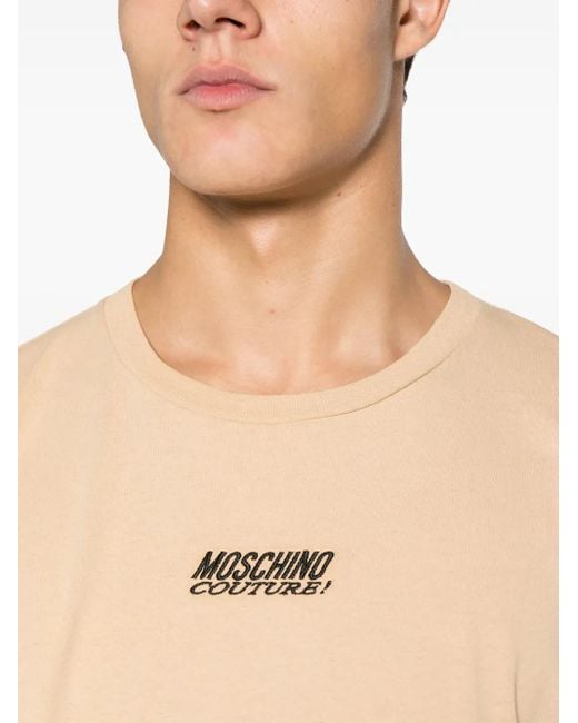 Moschino Natural Logo-Embroidered Cotton T-Shirt for men