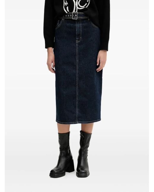 HUGO Black Belted Denim Midi Skirt