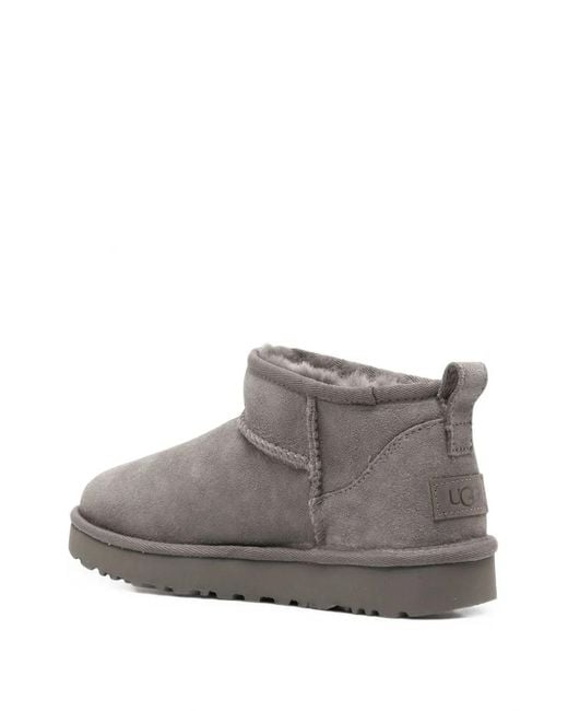Ugg Gray Classic Ultra Mini Suede Shearling-Lined Boots