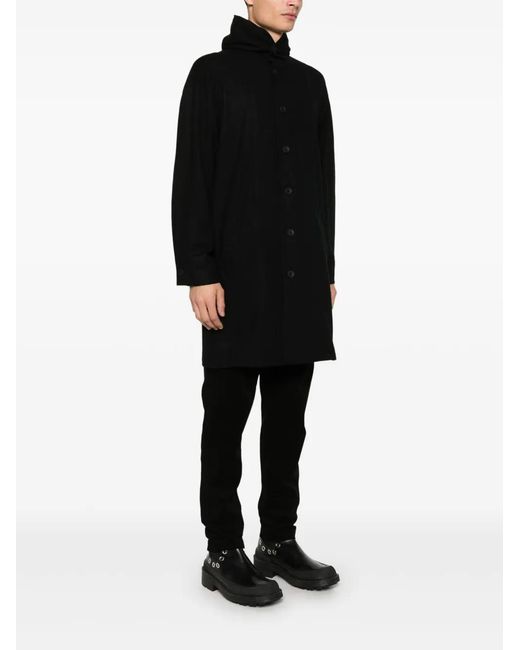 Transit Black Virgin Wool Hooded Coat for men