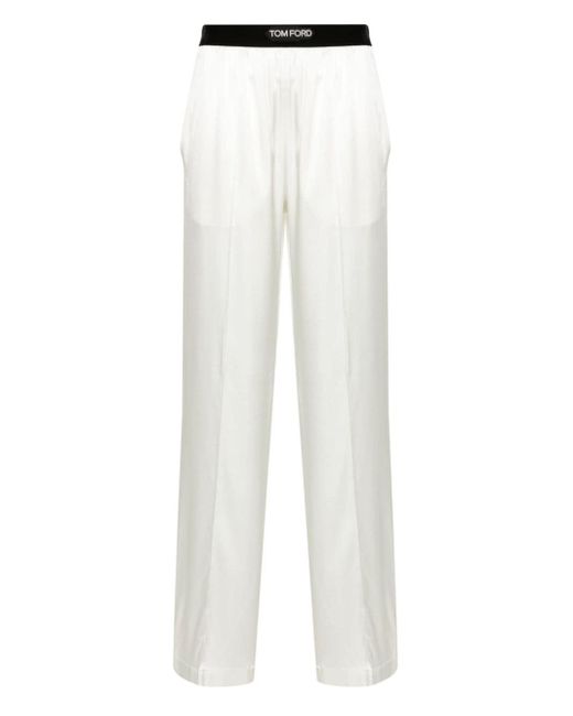 Pantalon de pyjama à bordure en velours Tom Ford en coloris White