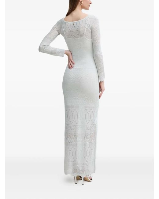 Marciano White Long-Sleeve Crochet Maxi Dress