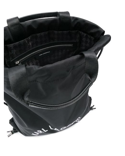 Karl Lagerfeld Black Logo-Motif Drawstring Backpack