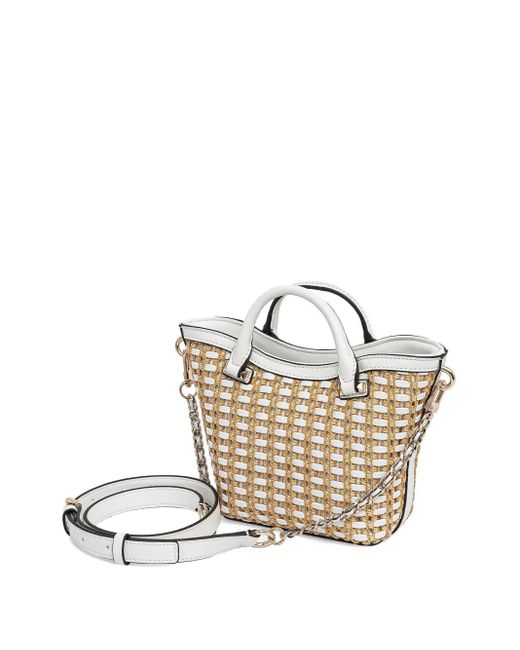 Guess White Atalia Woven Tote Bag