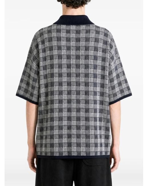 The Elder Statesman Gray Check-Pattern Short-Sleeve Polo Shirt for men