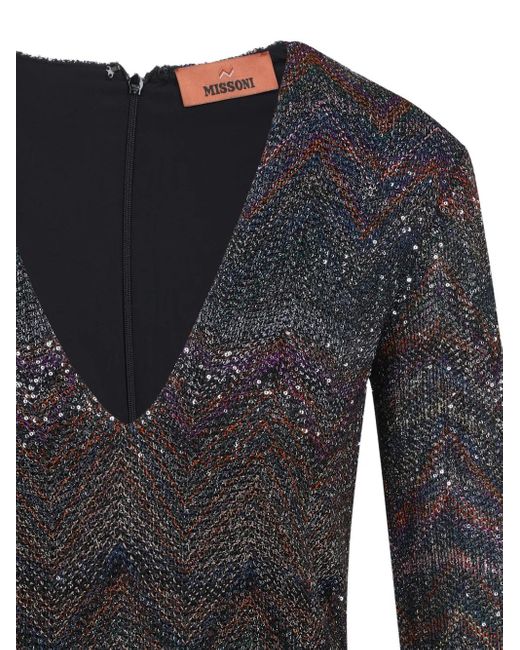 Missoni Black Zigzag Sequined Dress With Deep V-Neckline