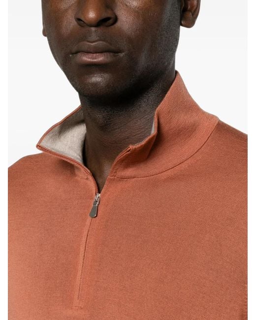 Gran Sasso Orange Quarter-Zip Knitted Sweater for men