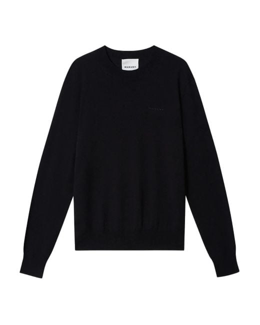 Isabel Marant Blue Basile Ribbed Embroidered-Logo Sweater for men