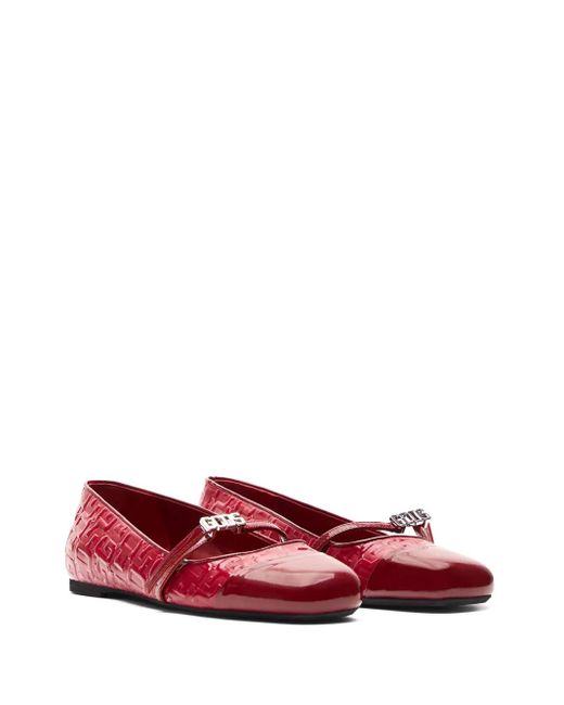 Gcds Red Monogram-Print Ballerinas