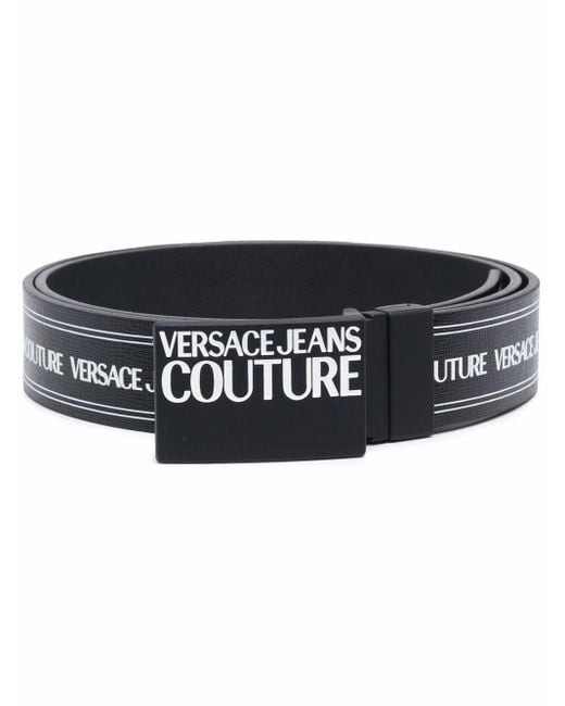 Versace Jeans Couture Logo Print Leather Belt in Black for Men | Lyst