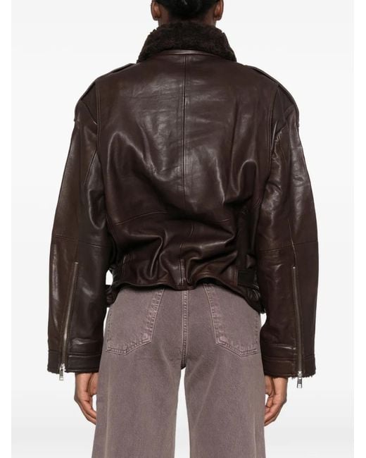Gestuz Brown Belted Shearling-Collar Jacket