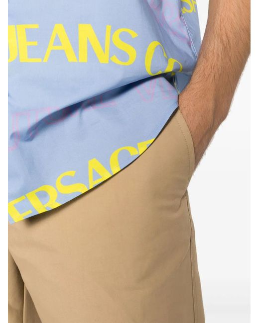 Versace Jeans Couture Natural Logo-Patch Straight-Leg Trousers for men