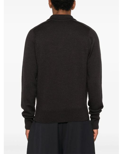 Studio Nicholson Black Sark Polo Two-Button Jumper