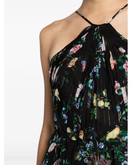 Marchesa Black Floral-Print Halterneck Dress