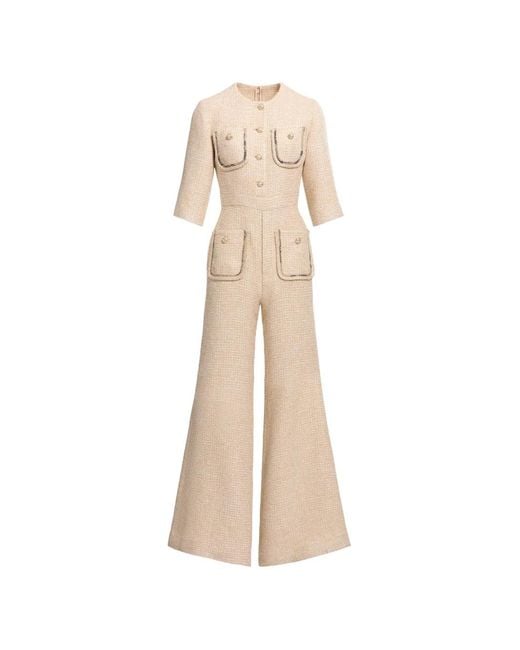 Elie Saab Natural Python-Print Tweed Jumpsuit
