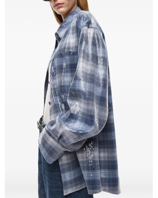 Pinko Blue Overshirt With Check Pattern And Sequins