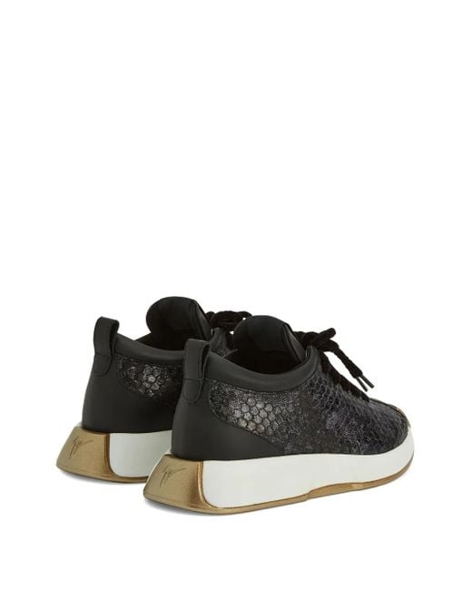 Giuseppe Zanotti Black Snakeskin-Effect Lace-Up Sneakers