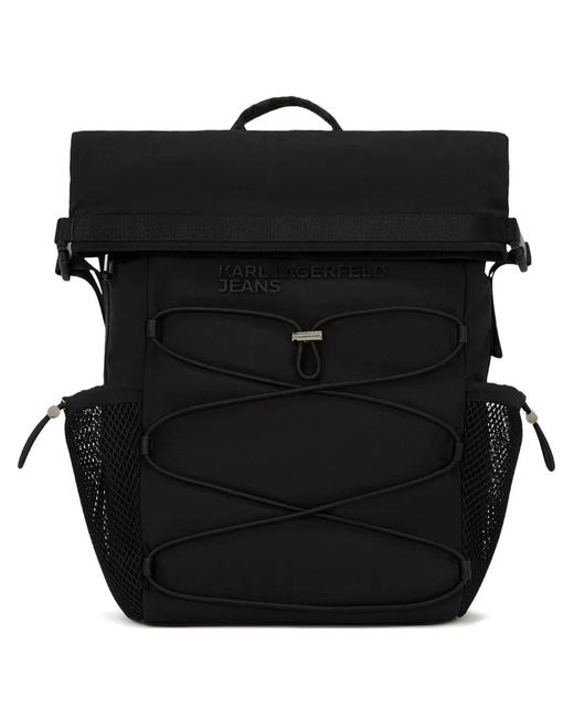 Karl Lagerfeld Black Utility Roll-Top Drawstring Backpack for men