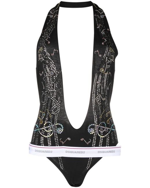 DSquared² Black Crystal-Embellished Cotton Body