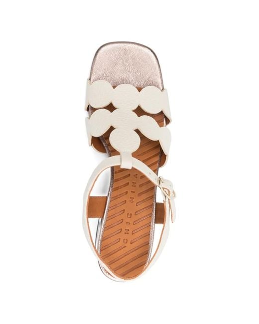Chie Mihara White Linaza Scalloped Sandals