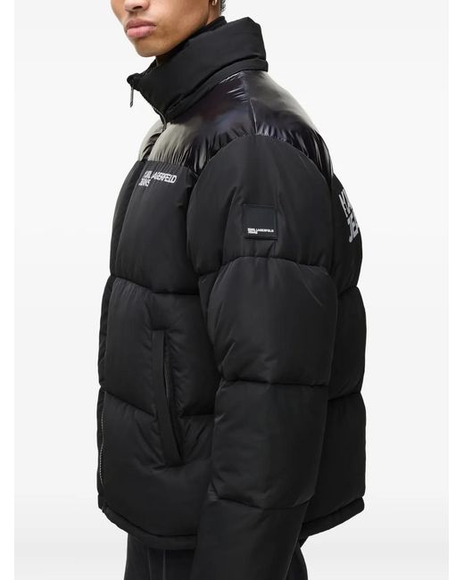 Karl Lagerfeld Black Logo-Print Puffer Jacket for men