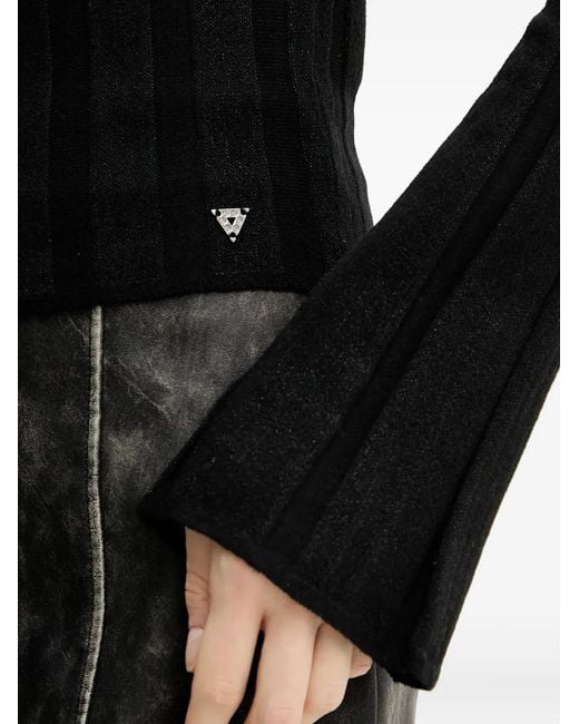 Guess Black Ribbed-Knit Flared-Sleeve Sweatshirt